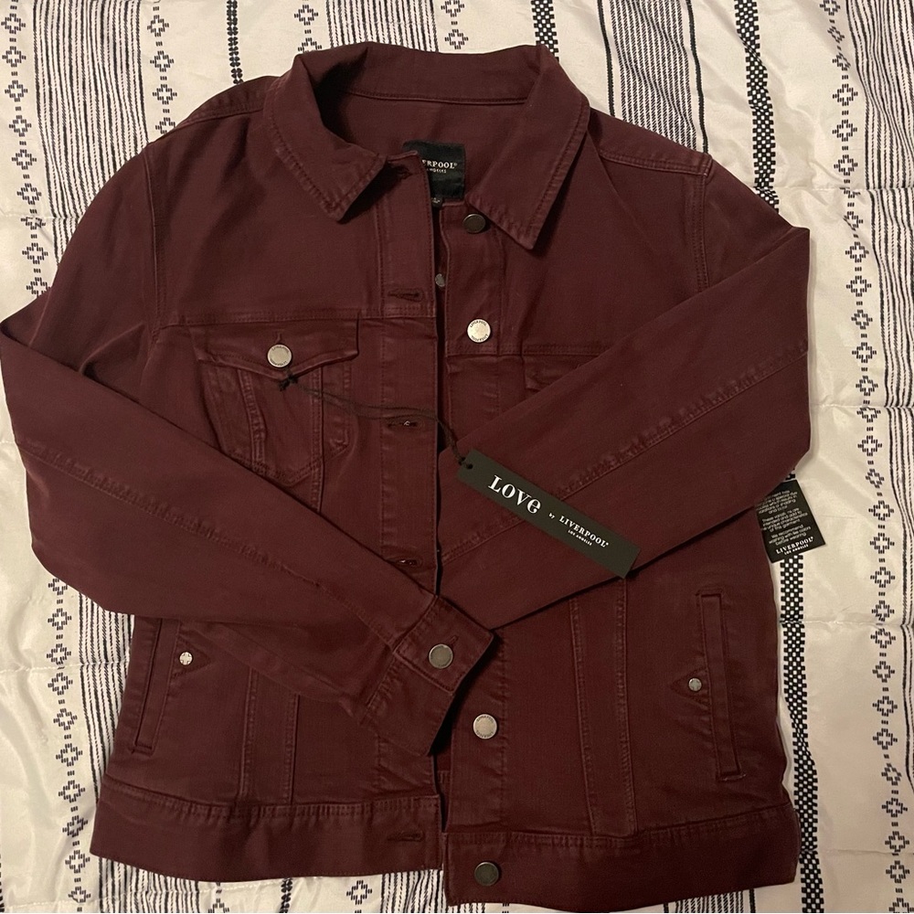 Burgundy Liverpool denim jacket size medium.